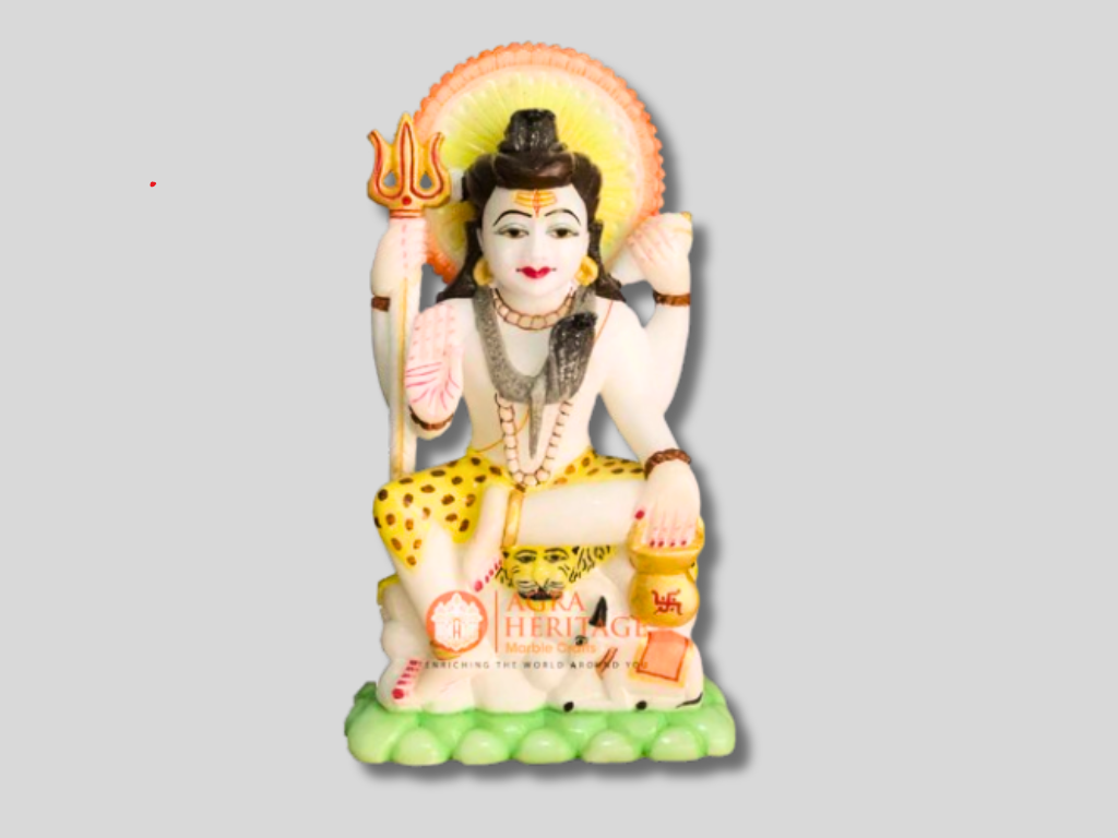 Marble Lord Shiva God Sculpture Hand Painted Art